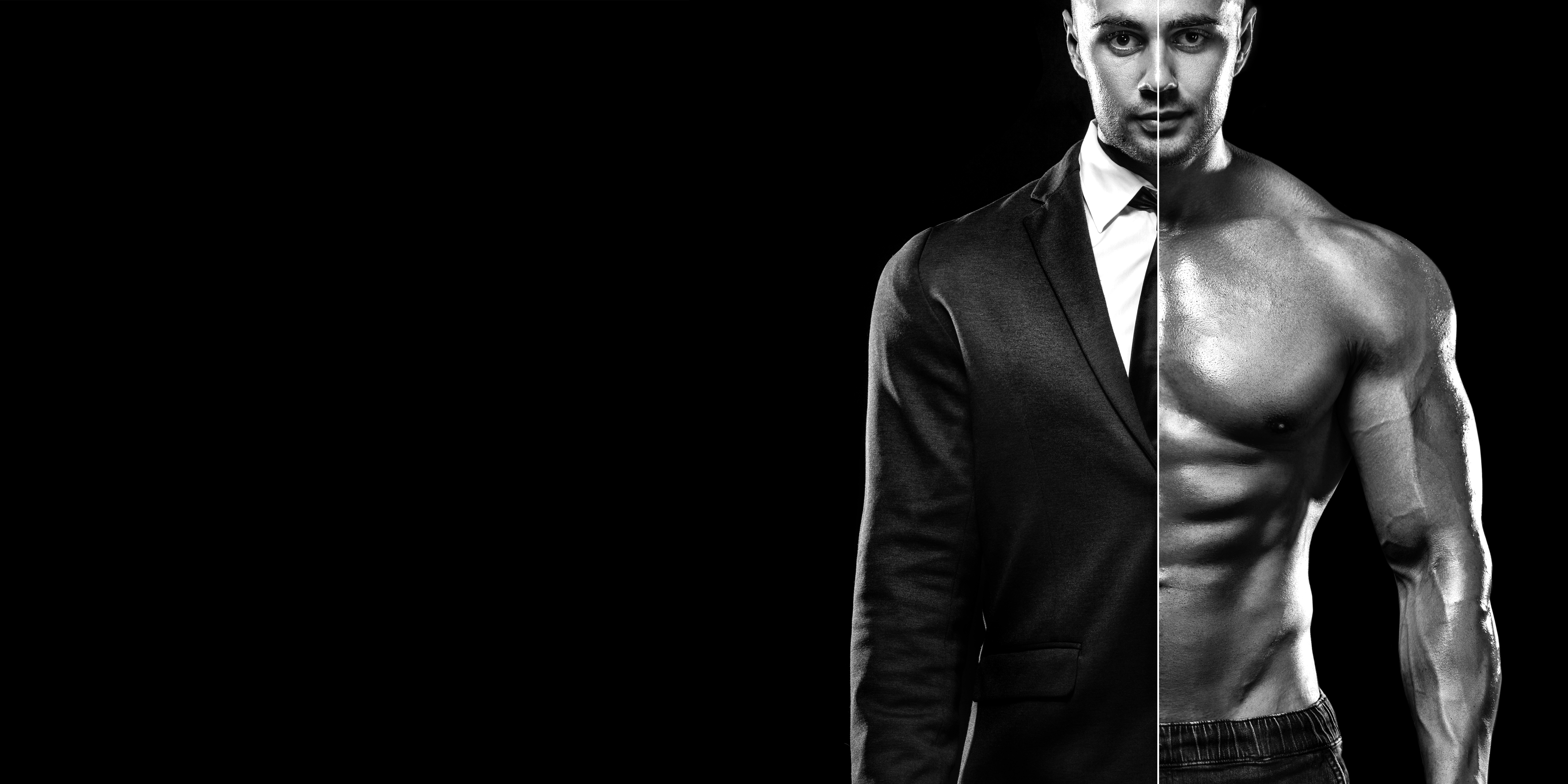 Businessman,In,Suit,And,Muscular,Young,Fitness,Sports,Man.,Workout